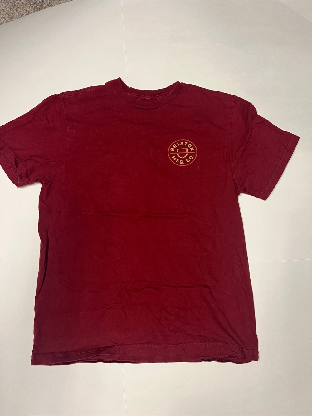 Brixton Short-Sleeve Crewneck Tee in Burgundy with Gold Logo